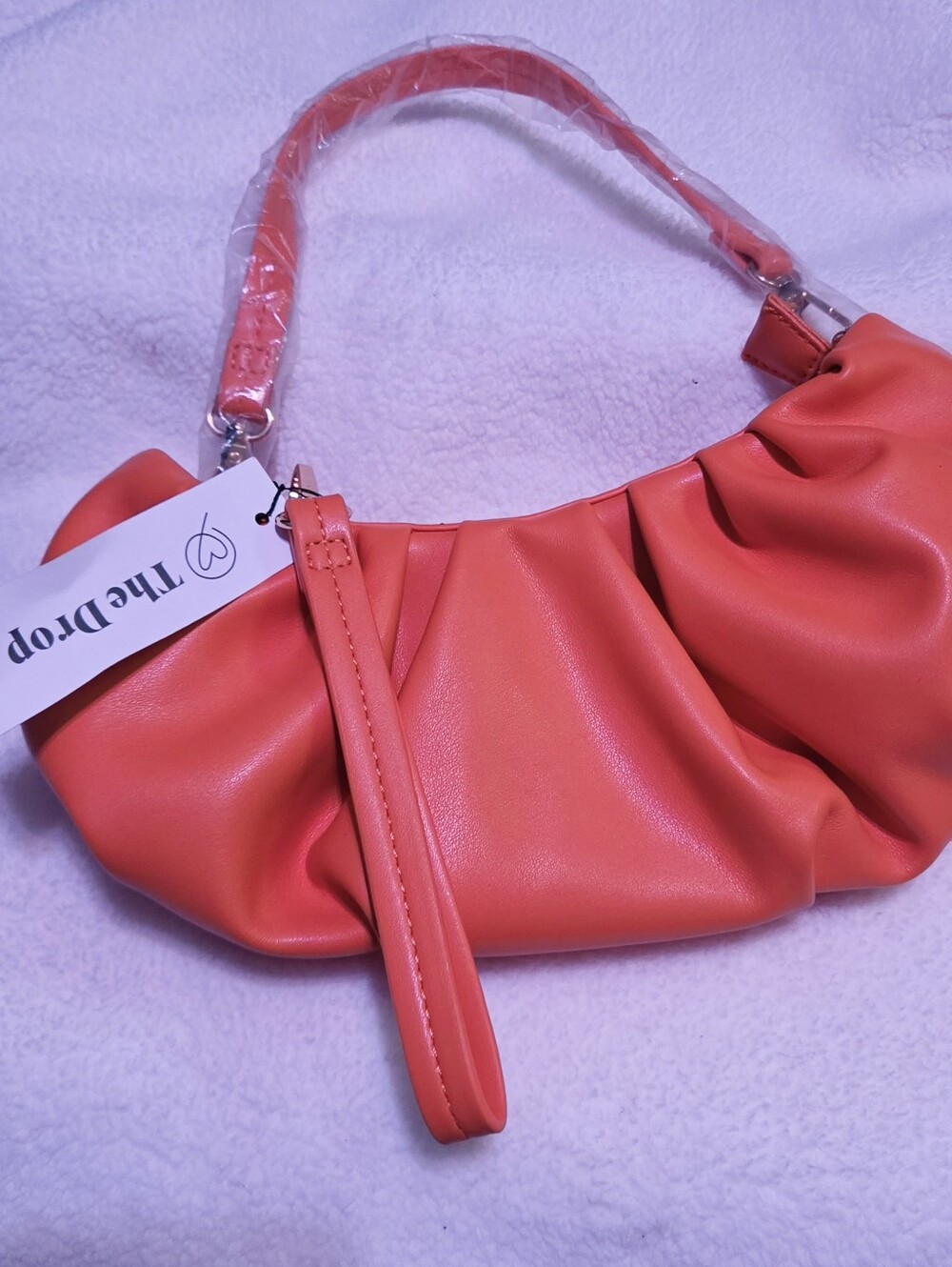 Orange Ruched HalfMoon Shoulder Bag Convertible Clutch
